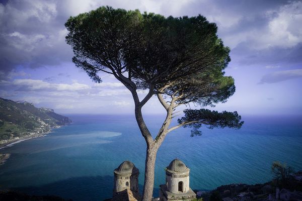Jaynes Gallery 아티스트의 Europe-Italy-Ravello-Cypress tree and church domes overlook ocean작품입니다.